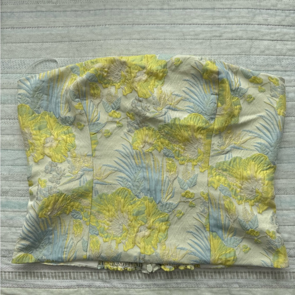 Floral Strapless Top in Yellow and Blue